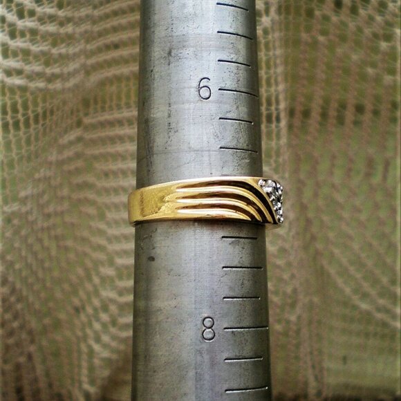 Vintage Designer Solid 14K Yellow Gold Diamond Cluster Wedding RING BAND P - Picture 9 of 9